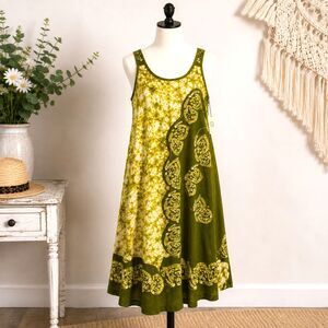 Vintage Fashion Terminal Batik Print Tie Back Mini Sundress Free Size Boho
